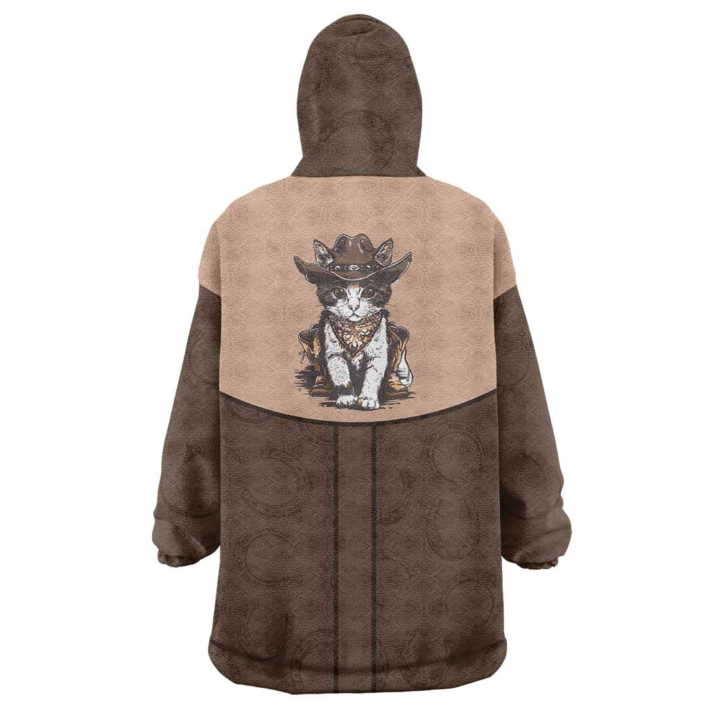 Cowcat Wearable Blanket Hoodie Cowboy Cat Meowdy Retro Western Yoke Brown - Wonder Print Shop