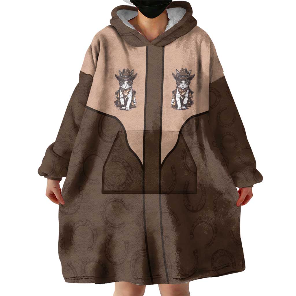 Cowcat Wearable Blanket Hoodie Cowboy Cat Meowdy Retro Western Yoke Brown - Wonder Print Shop