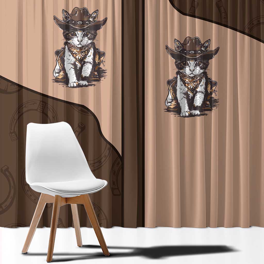 Cowcat Window Curtain Cowboy Cat Meowdy Retro Western Yoke Brown - Wonder Print Shop