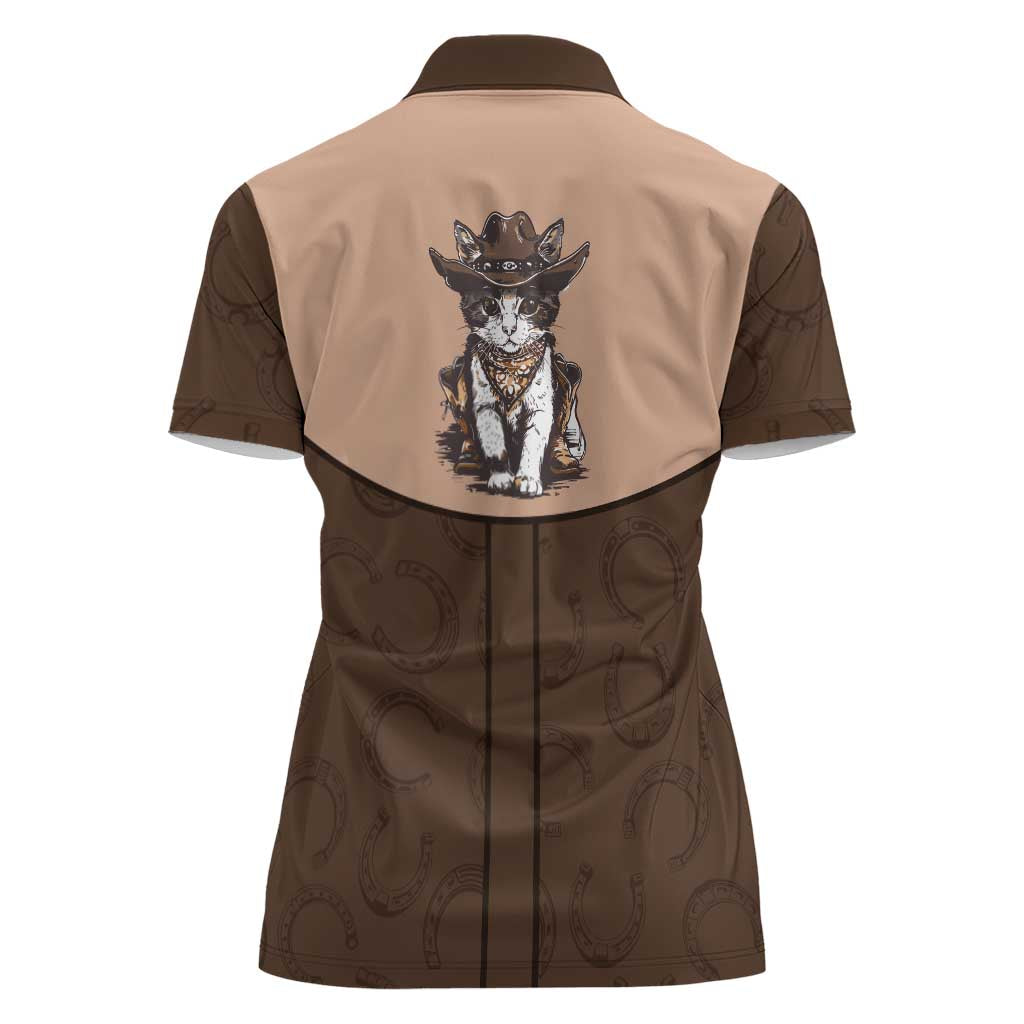 Cowcat Women Polo Shirt Cowboy Cat Meowdy Retro Western Yoke Brown - Wonder Print Shop