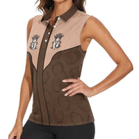 Cowcat Women Sleeveless Polo Shirt Cowboy Cat Meowdy Retro Western Yoke Brown - Wonder Print Shop
