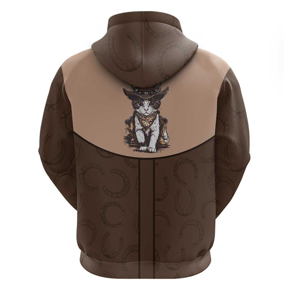 Cowcat Zip Hoodie Cowboy Cat Meowdy Retro Western Yoke Brown - Wonder Print Shop