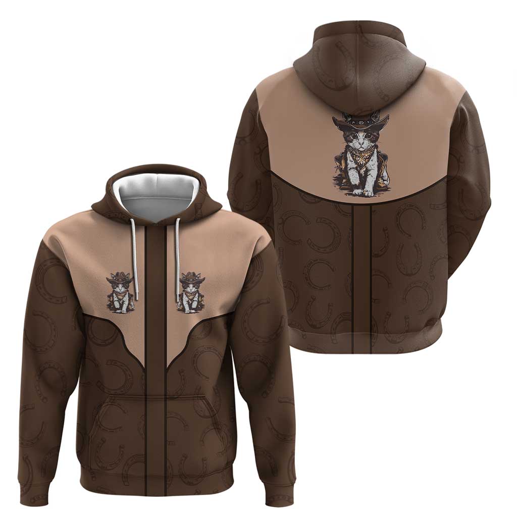 Cowcat Zip Hoodie Cowboy Cat Meowdy Retro Western Yoke Brown - Wonder Print Shop