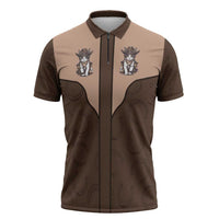 Cowcat Zipper Polo Shirt Cowboy Cat Meowdy Retro Western Yoke Brown - Wonder Print Shop