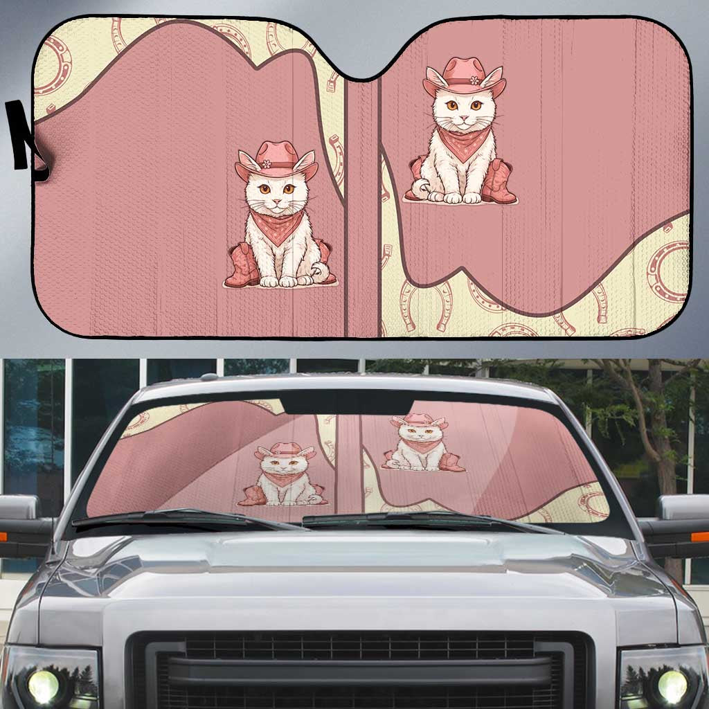 Cowcat Auto Sun Shade Cowboy Cat Meowdy Retro Western Yoke Pink - Wonder Print Shop
