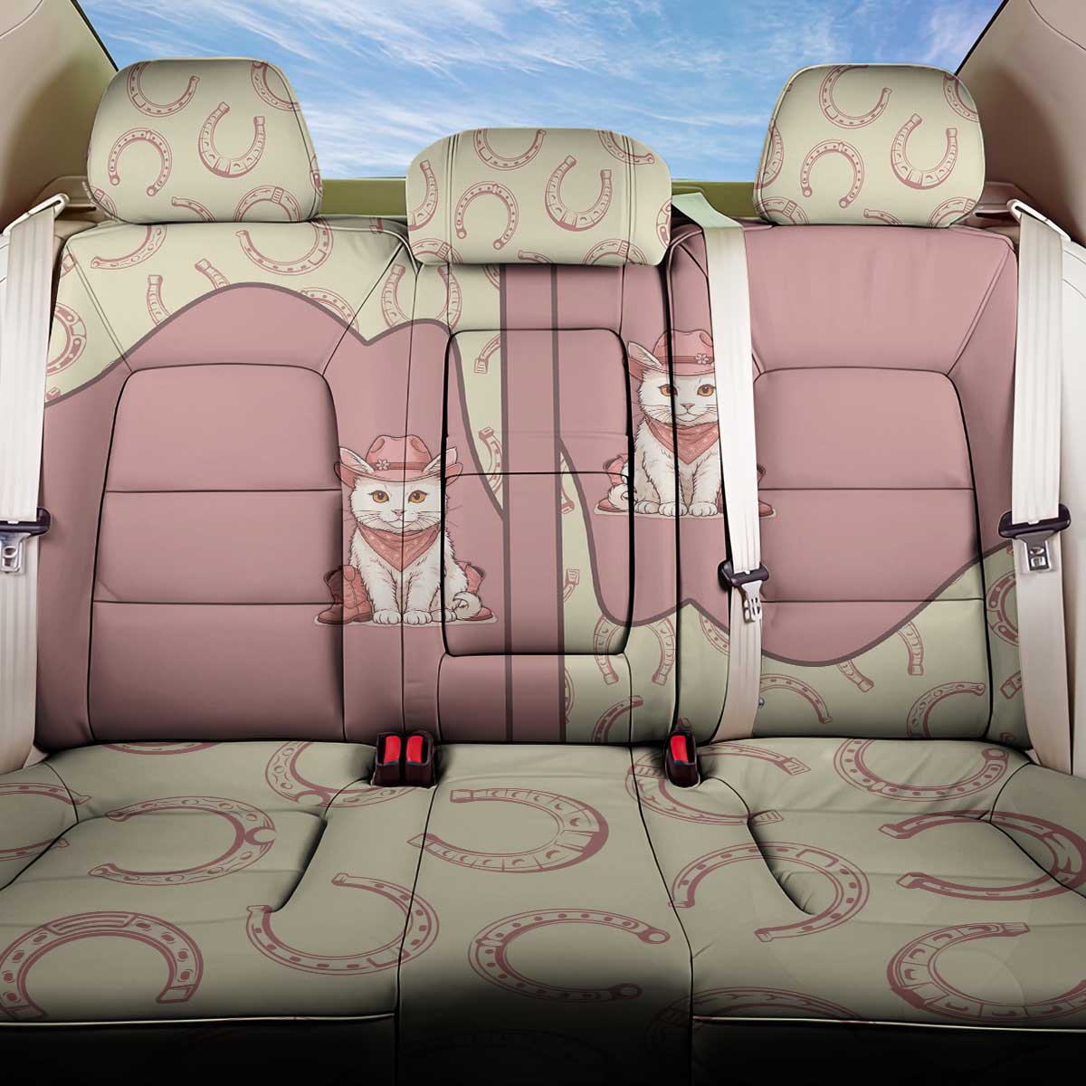 Cowcat Back Car Seat Cover Cowboy Cat Meowdy Retro Western Yoke Pink - Wonder Print Shop