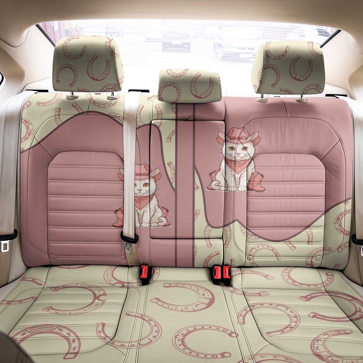 Cowcat Back Car Seat Cover Cowboy Cat Meowdy Retro Western Yoke Pink - Wonder Print Shop