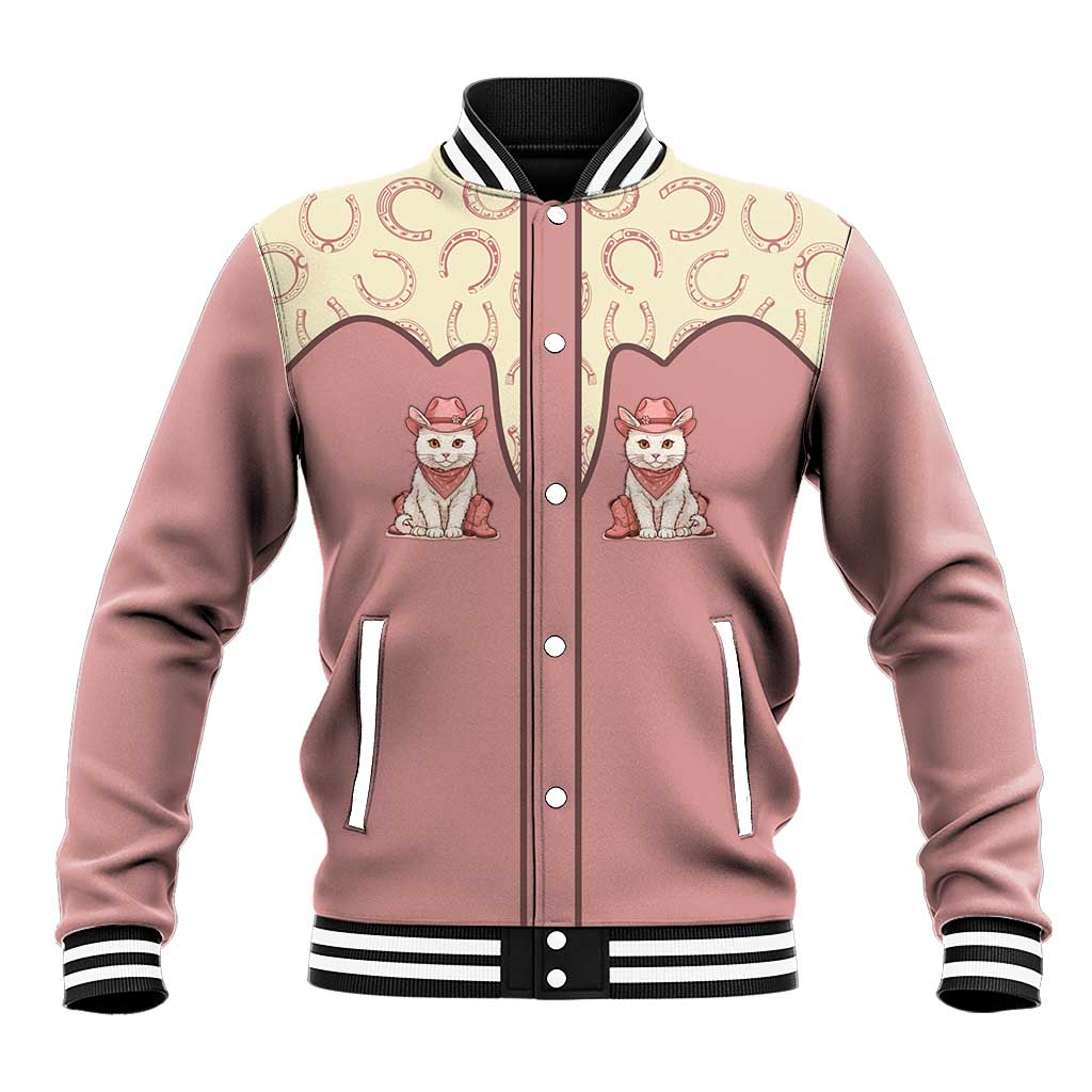 Cowcat Baseball Jacket Cowboy Cat Meowdy Retro Western Yoke Pink - Wonder Print Shop