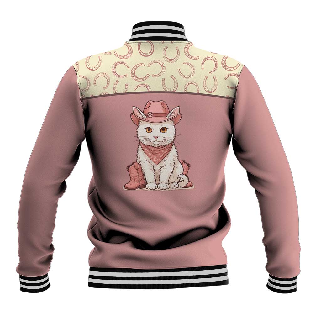 Cowcat Baseball Jacket Cowboy Cat Meowdy Retro Western Yoke Pink - Wonder Print Shop