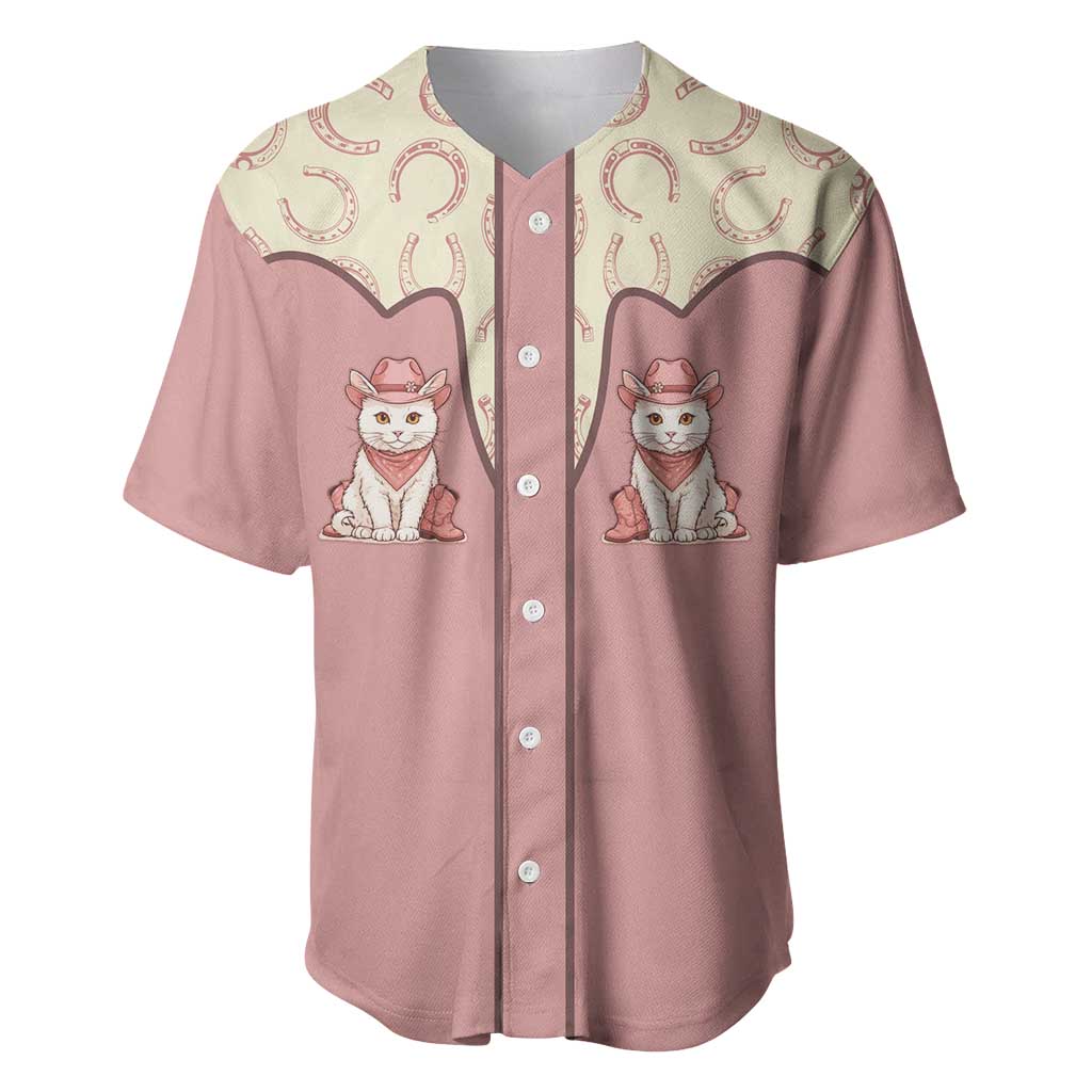 Cowcat Baseball Jersey Cowboy Cat Meowdy Retro Western Yoke Pink - Wonder Print Shop