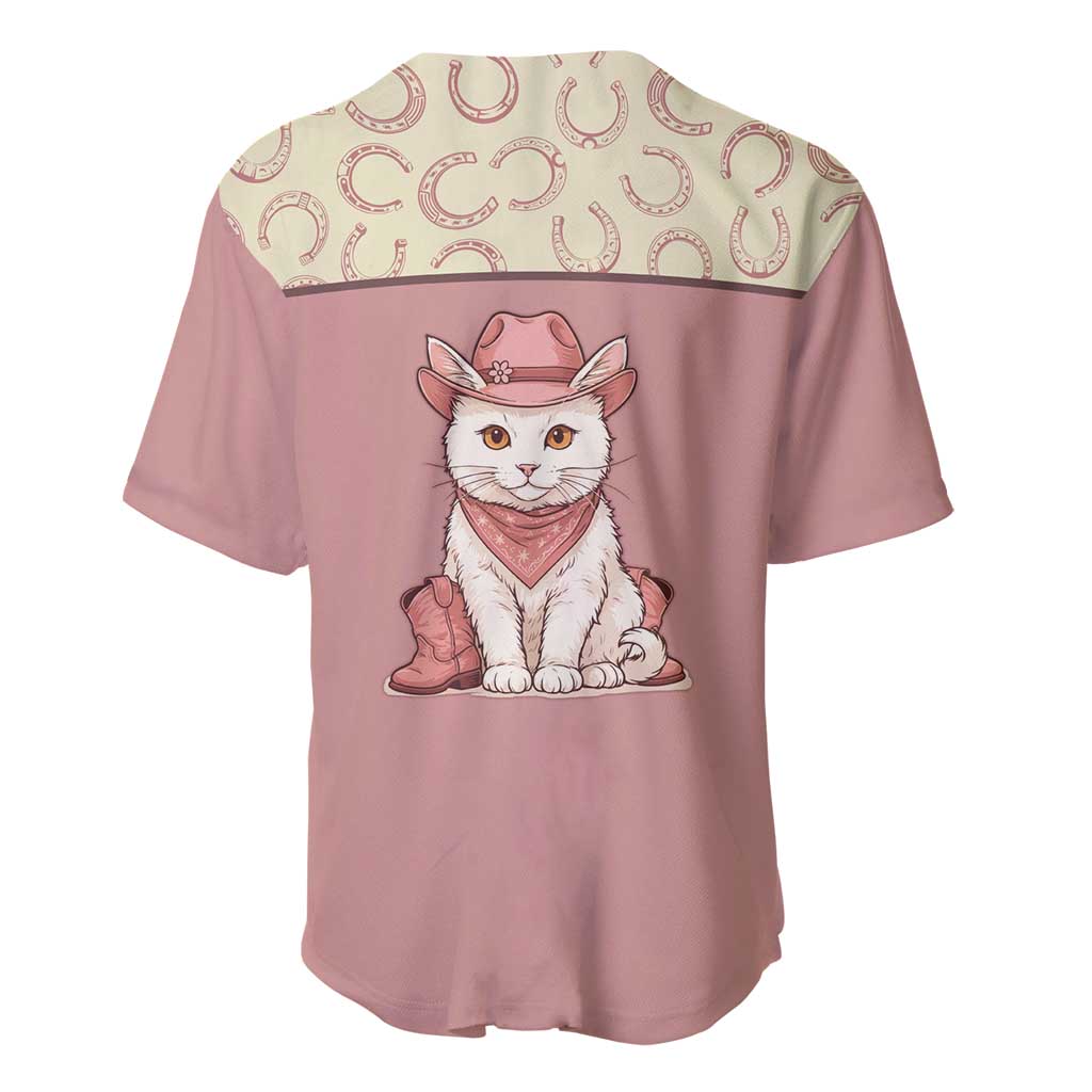 Cowcat Baseball Jersey Cowboy Cat Meowdy Retro Western Yoke Pink - Wonder Print Shop