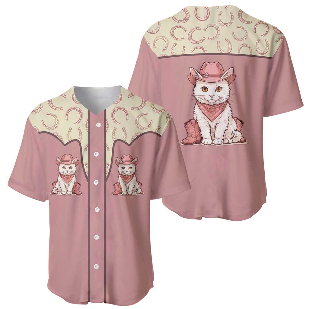 Cowcat Baseball Jersey Cowboy Cat Meowdy Retro Western Yoke Pink - Wonder Print Shop