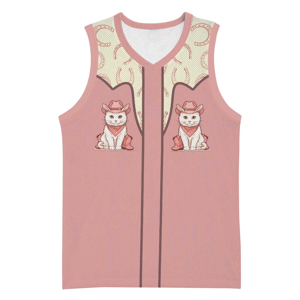 Cowcat Basketball Jersey Cowboy Cat Meowdy Retro Western Yoke Pink - Wonder Print Shop