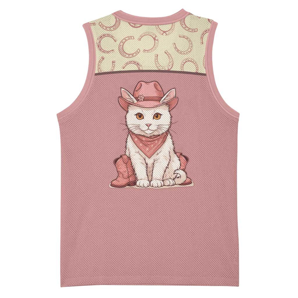 Cowcat Basketball Jersey Cowboy Cat Meowdy Retro Western Yoke Pink - Wonder Print Shop