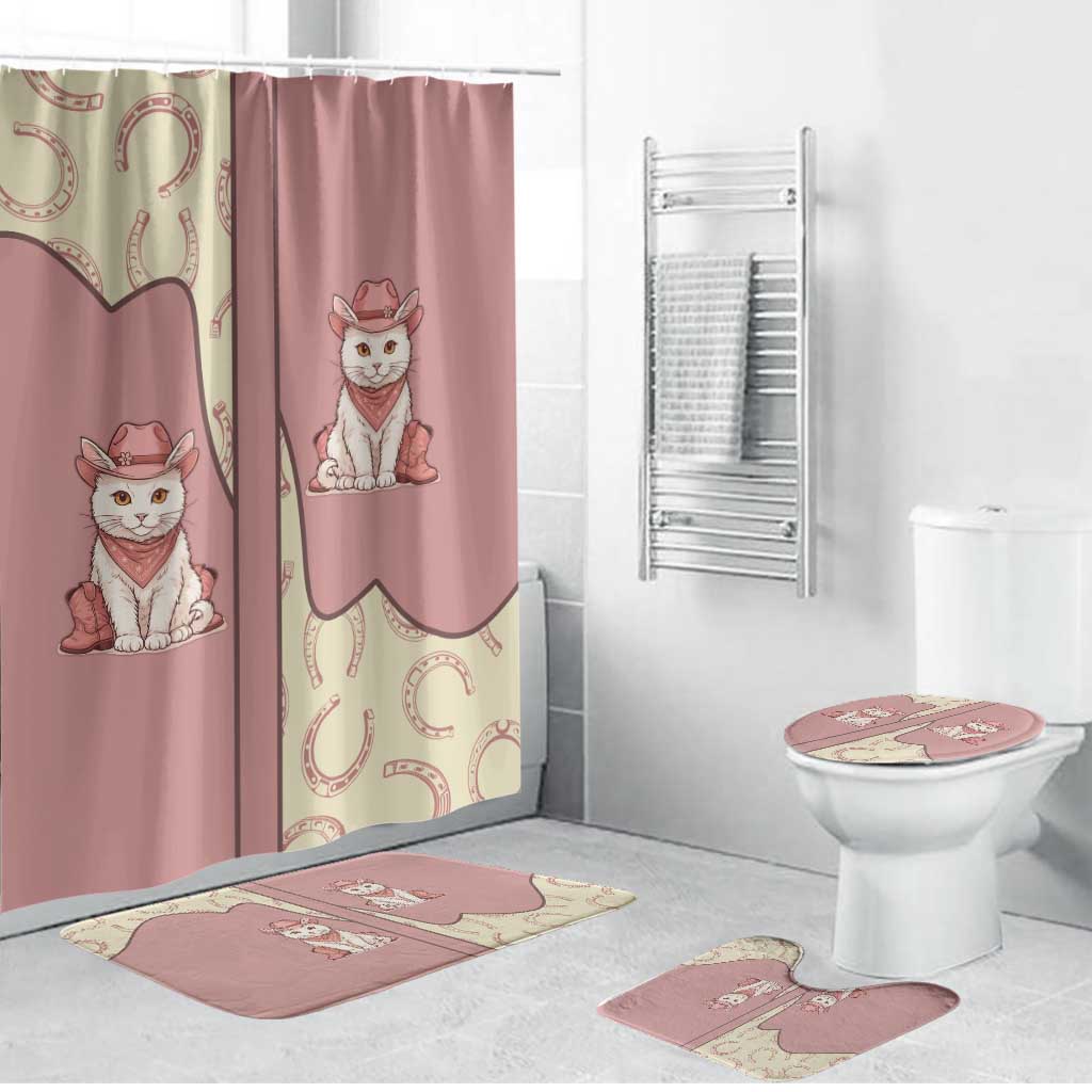 Cowcat Bathroom Set Cowboy Cat Meowdy Retro Western Yoke Pink - Wonder Print Shop