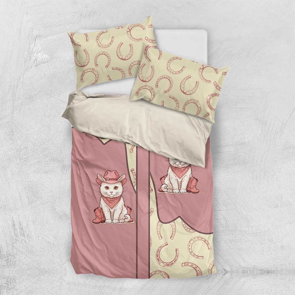 Cowcat Bedding Set Cowboy Cat Meowdy Retro Western Yoke Pink - Wonder Print Shop