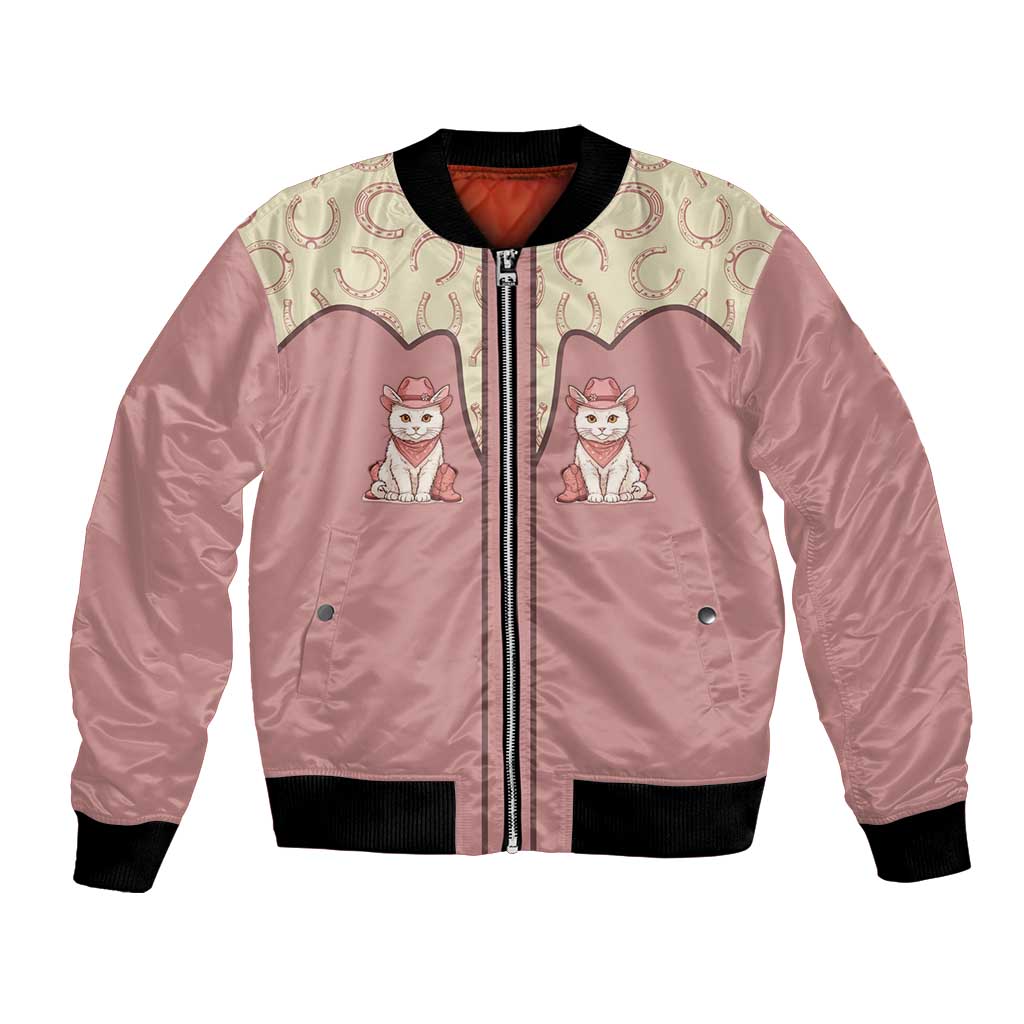 Cowcat Bomber Jacket Cowboy Cat Meowdy Retro Western Yoke Pink - Wonder Print Shop