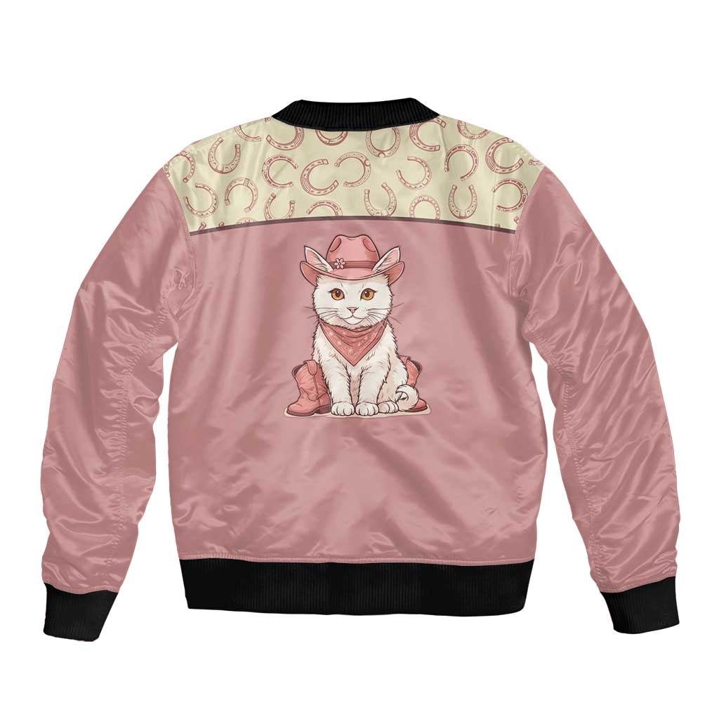 Cowcat Bomber Jacket Cowboy Cat Meowdy Retro Western Yoke Pink - Wonder Print Shop