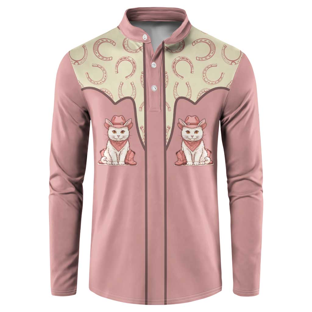 Cowcat Button Sweatshirt Cowboy Cat Meowdy Retro Western Yoke Pink - Wonder Print Shop