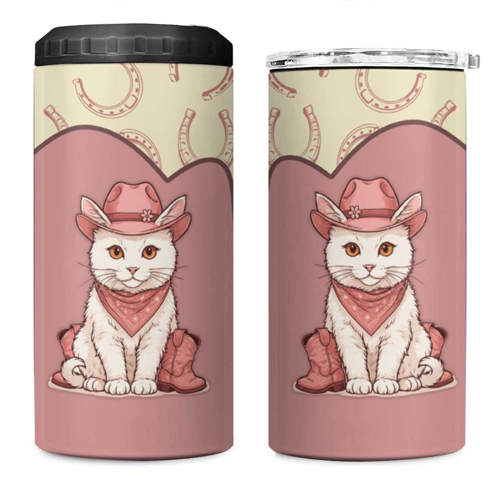Cowcat 4 in 1 Can Cooler Tumbler Cowboy Cat Meowdy Retro Western Yoke Pink - Wonder Print Shop