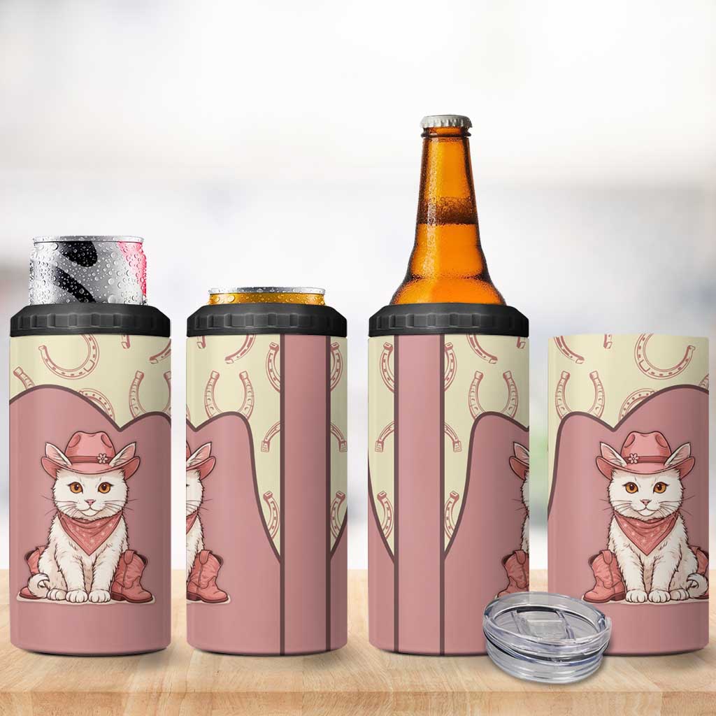 Cowcat 4 in 1 Can Cooler Tumbler Cowboy Cat Meowdy Retro Western Yoke Pink - Wonder Print Shop