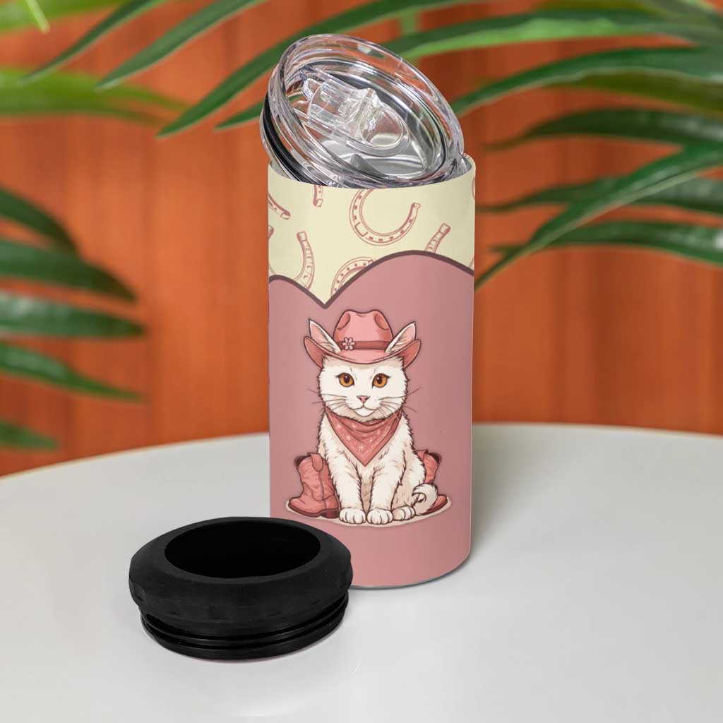 Cowcat 4 in 1 Can Cooler Tumbler Cowboy Cat Meowdy Retro Western Yoke Pink - Wonder Print Shop