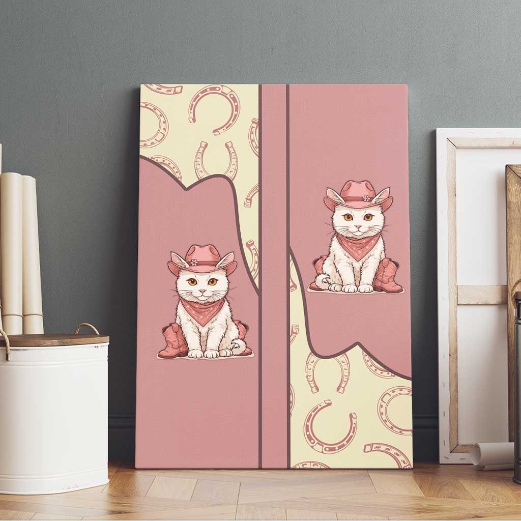 Cowcat Canvas Wall Art Cowboy Cat Meowdy Retro Western Yoke Pink - Wonder Print Shop