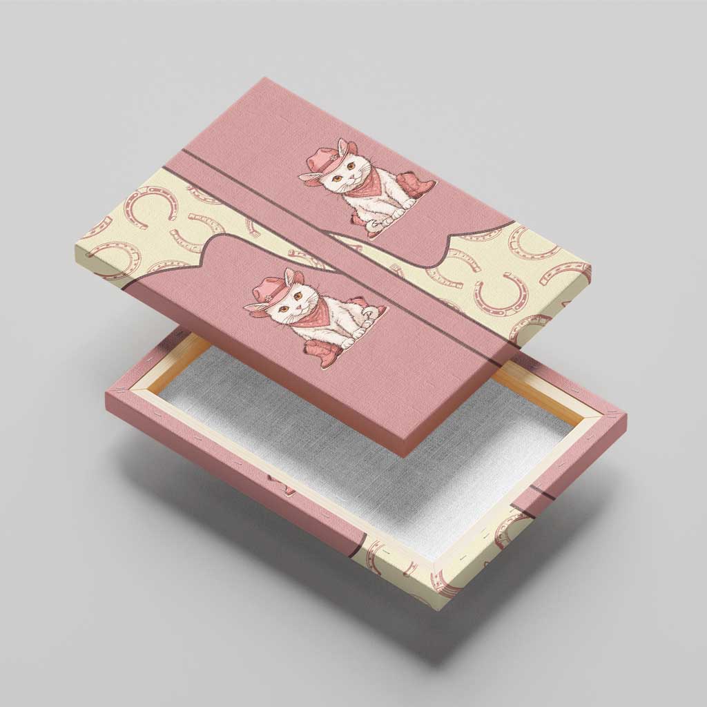 Cowcat Canvas Wall Art Cowboy Cat Meowdy Retro Western Yoke Pink - Wonder Print Shop
