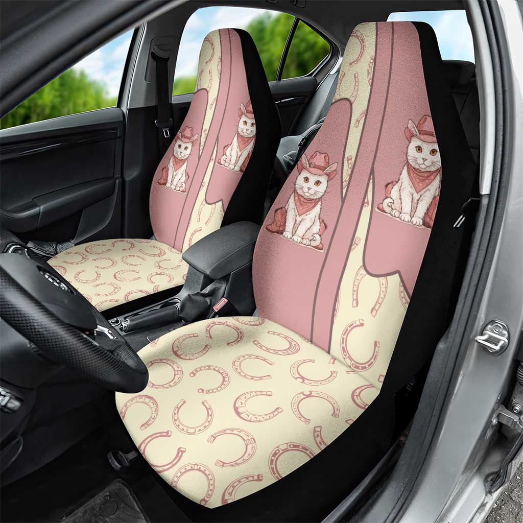 Cowcat Car Seat Cover Cowboy Cat Meowdy Retro Western Yoke Pink - Wonder Print Shop