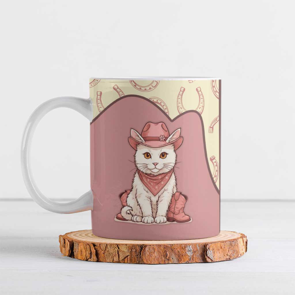 Cowcat Ceramic Mug Cowboy Cat Meowdy Retro Western Yoke Pink - Wonder Print Shop