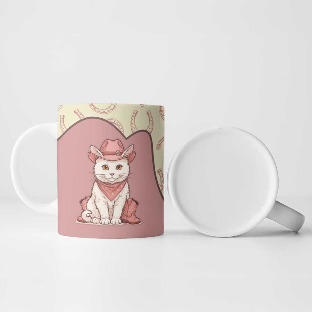 Cowcat Ceramic Mug Cowboy Cat Meowdy Retro Western Yoke Pink - Wonder Print Shop