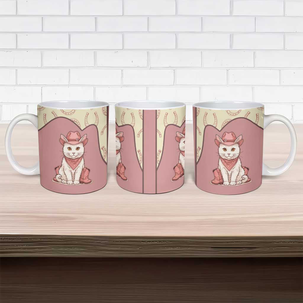 Cowcat Ceramic Mug Cowboy Cat Meowdy Retro Western Yoke Pink - Wonder Print Shop