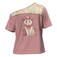 Cowcat Cross Shoulder Shirt Cowboy Cat Meowdy Retro Western Yoke Pink - Wonder Print Shop