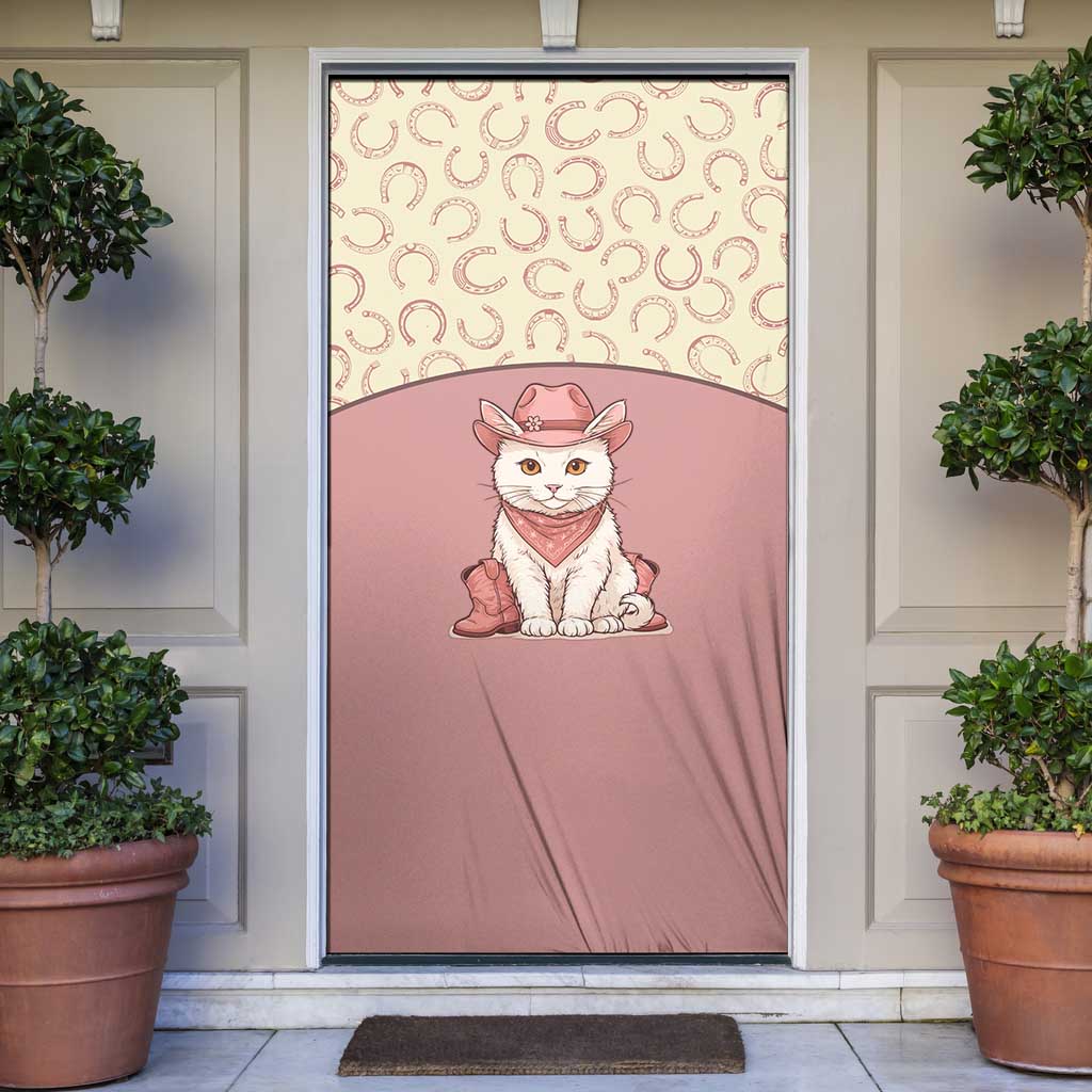 Cowcat Door Cover Cowboy Cat Meowdy Retro Western Yoke Pink - Wonder Print Shop