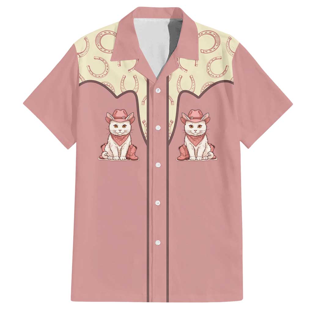 Cowcat Family Matching Long Sleeve Bodycon Dress and Hawaiian Shirt Cowboy Cat Meowdy Retro Western Yoke Pink - Wonder Print Shop