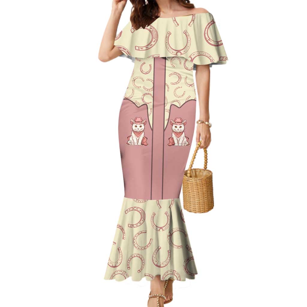 Cowcat Family Matching Mermaid Dress and Hawaiian Shirt Cowboy Cat Meowdy Retro Western Yoke Pink - Wonder Print Shop