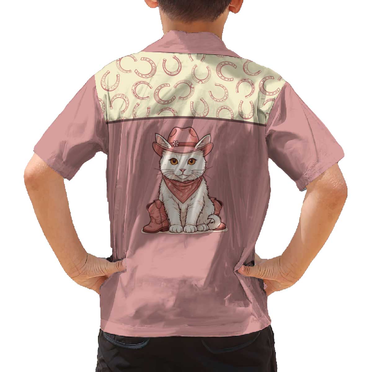 Cowcat Family Matching Off The Shoulder Long Sleeve Dress and Hawaiian Shirt Cowboy Cat Meowdy Retro Western Yoke Pink - Wonder Print Shop