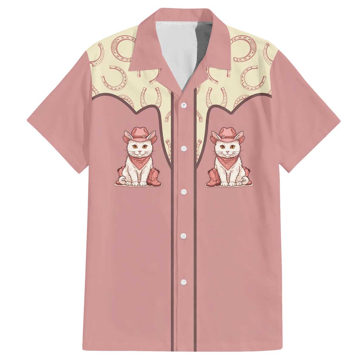 Cowcat Family Matching Off The Shoulder Long Sleeve Dress and Hawaiian Shirt Cowboy Cat Meowdy Retro Western Yoke Pink - Wonder Print Shop