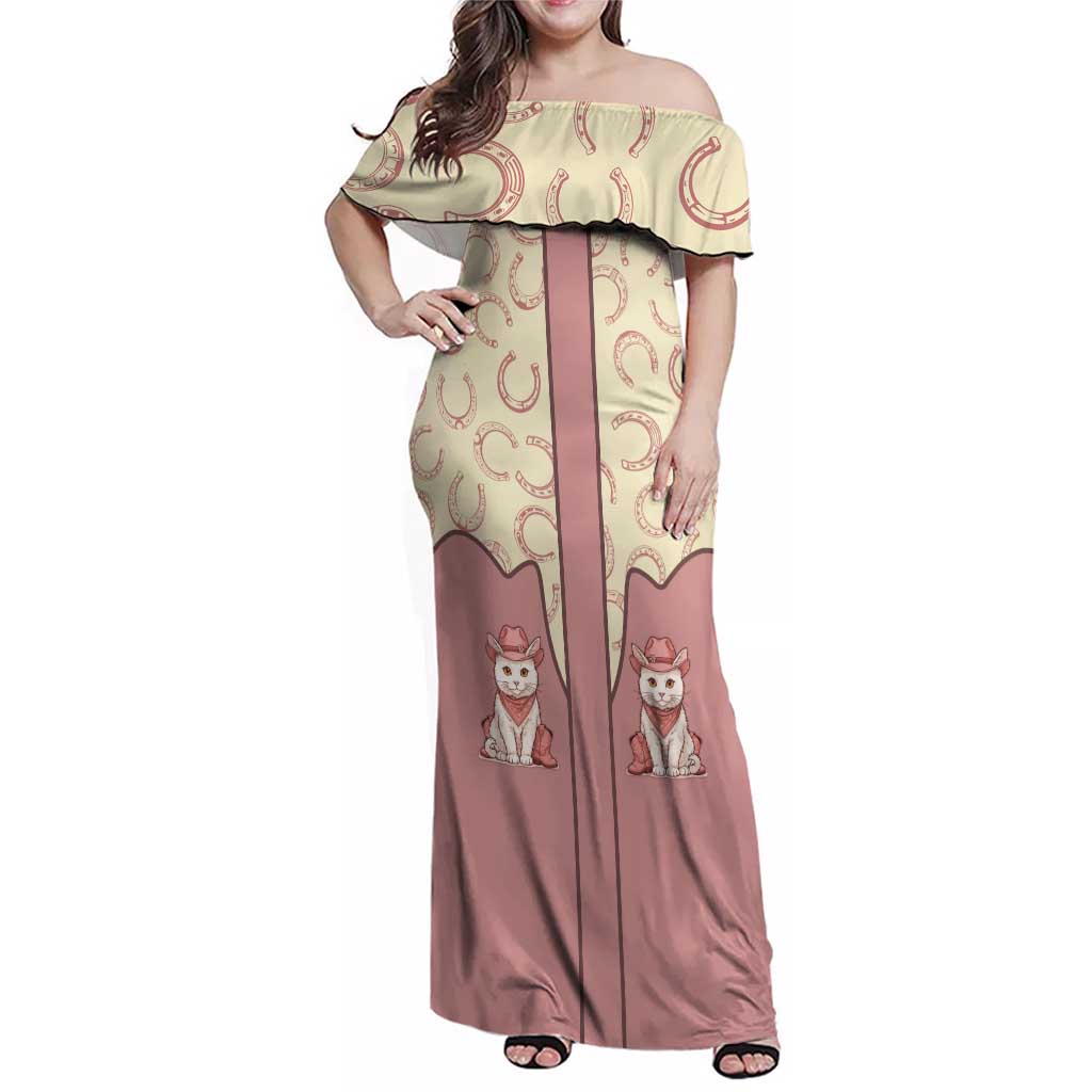 Cowcat Family Matching Off Shoulder Maxi Dress and Hawaiian Shirt Cowboy Cat Meowdy Retro Western Yoke Pink - Wonder Print Shop