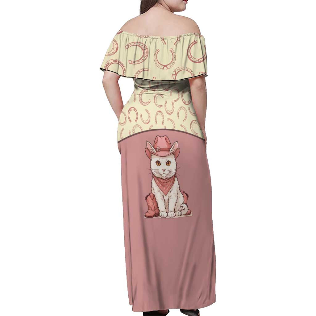 Cowcat Family Matching Off Shoulder Maxi Dress and Hawaiian Shirt Cowboy Cat Meowdy Retro Western Yoke Pink - Wonder Print Shop