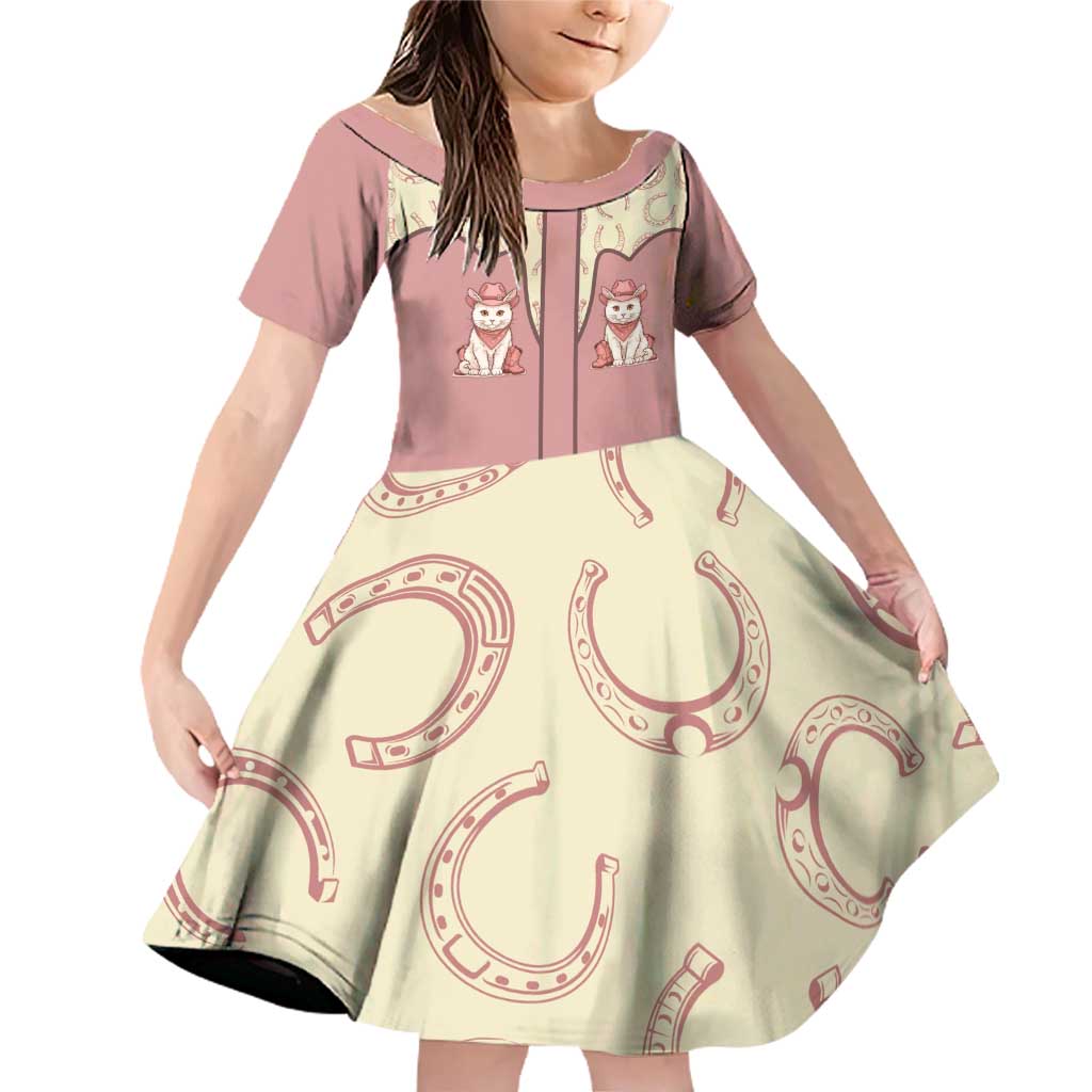 Cowcat Family Matching Off Shoulder Short Dress and Hawaiian Shirt Cowboy Cat Meowdy Retro Western Yoke Pink - Wonder Print Shop