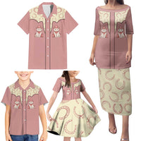 Cowcat Family Matching Puletasi and Hawaiian Shirt Cowboy Cat Meowdy Retro Western Yoke Pink - Wonder Print Shop