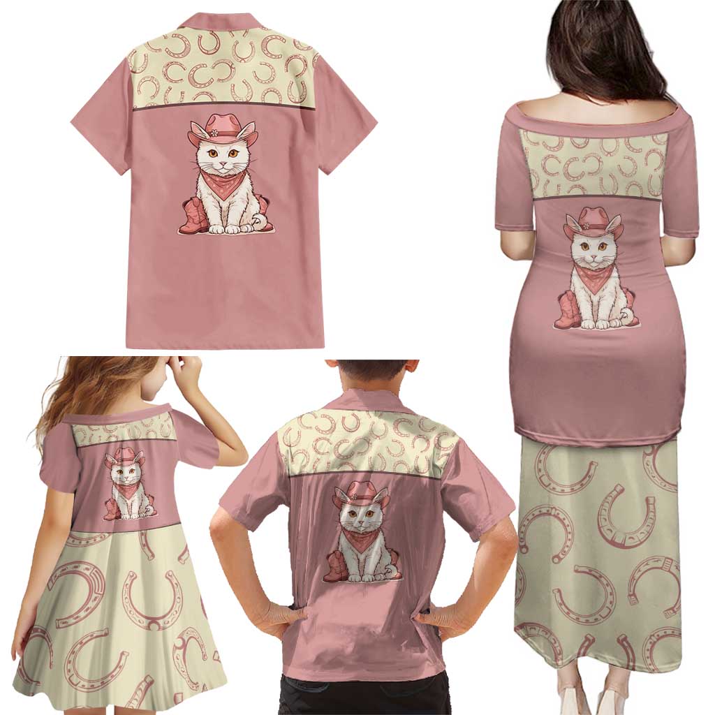 Cowcat Family Matching Puletasi and Hawaiian Shirt Cowboy Cat Meowdy Retro Western Yoke Pink - Wonder Print Shop