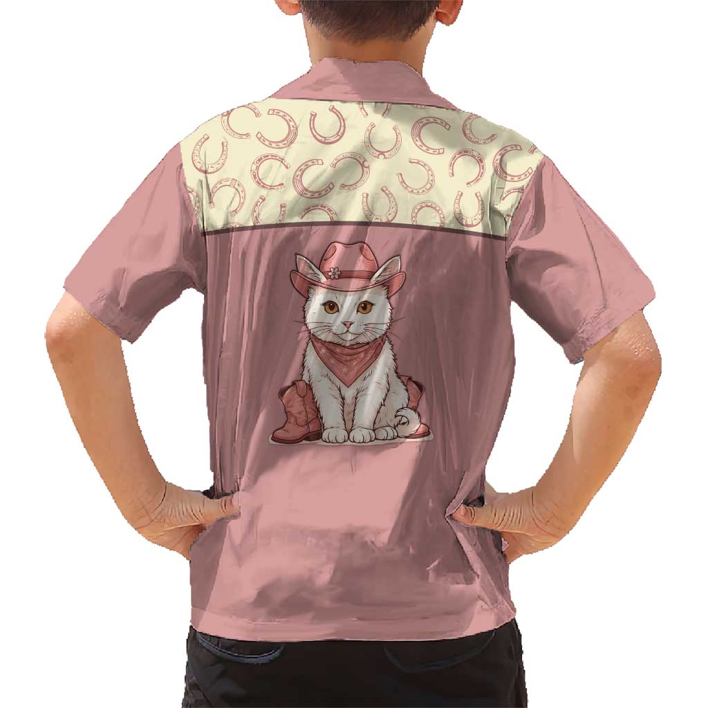 Cowcat Family Matching Short Sleeve Bodycon Dress and Hawaiian Shirt Cowboy Cat Meowdy Retro Western Yoke Pink - Wonder Print Shop