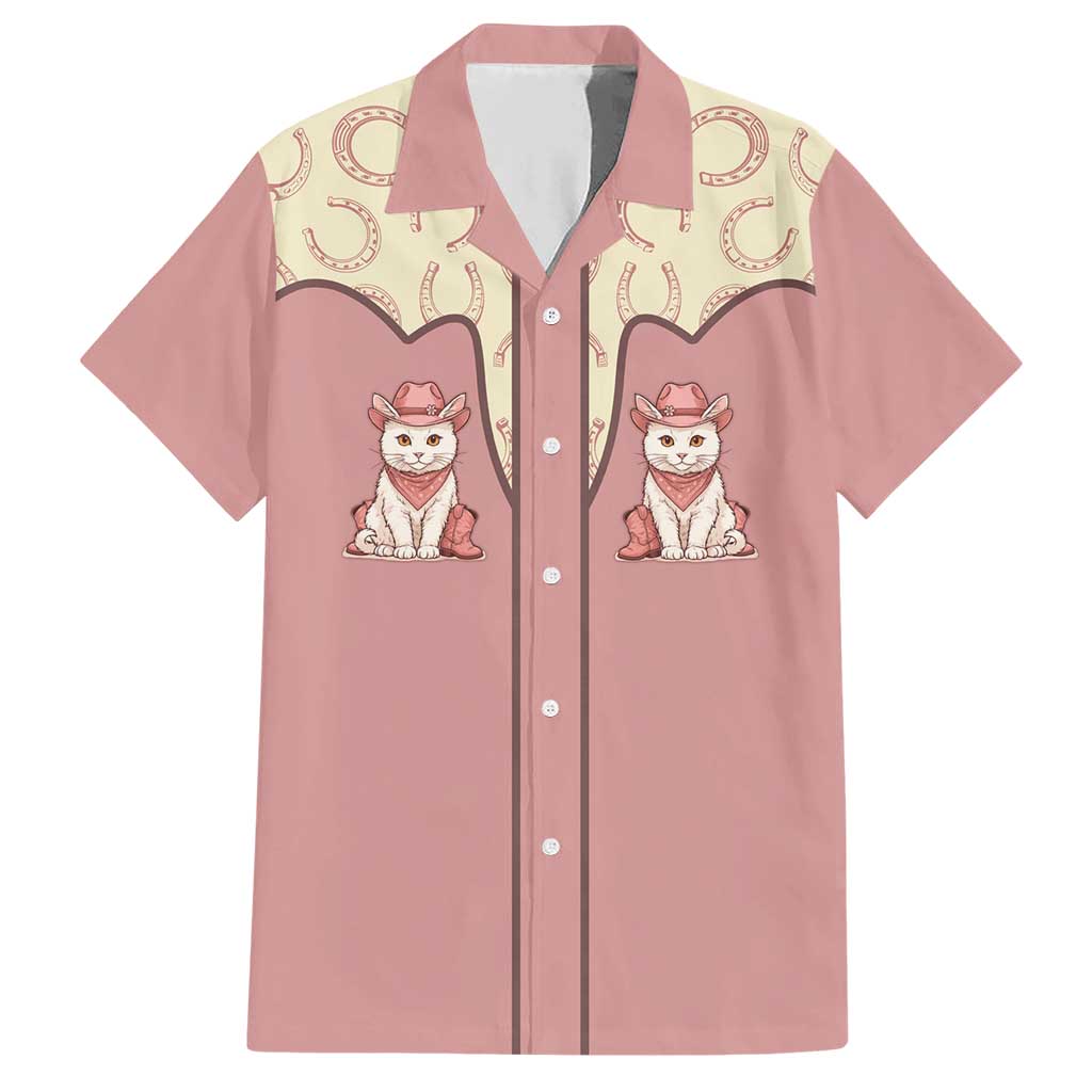 Cowcat Family Matching Short Sleeve Bodycon Dress and Hawaiian Shirt Cowboy Cat Meowdy Retro Western Yoke Pink - Wonder Print Shop