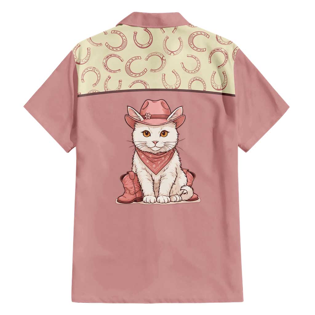 Cowcat Family Matching Short Sleeve Bodycon Dress and Hawaiian Shirt Cowboy Cat Meowdy Retro Western Yoke Pink - Wonder Print Shop