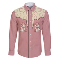 Cowcat Family Matching Short Sleeve Bodycon Dress and Hawaiian Shirt Cowboy Cat Meowdy Retro Western Yoke Pink - Wonder Print Shop