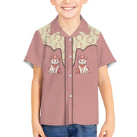 Cowcat Family Matching Short Sleeve Bodycon Dress and Hawaiian Shirt Cowboy Cat Meowdy Retro Western Yoke Pink - Wonder Print Shop