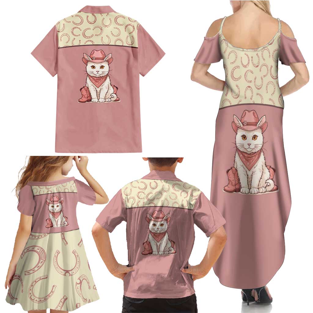 Cowcat Family Matching Summer Maxi Dress and Hawaiian Shirt Cowboy Cat Meowdy Retro Western Yoke Pink - Wonder Print Shop