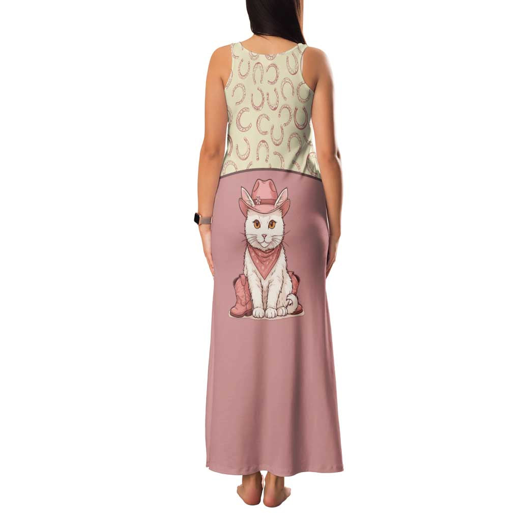Cowcat Family Matching Tank Maxi Dress and Hawaiian Shirt Cowboy Cat Meowdy Retro Western Yoke Pink - Wonder Print Shop